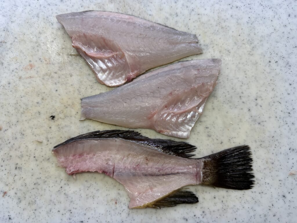 購入当日に三枚おろしにしたクロメバルと思われる魚の白身